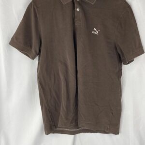 Puma Mens Polo Shirt Small Brown Regular Fit Short Sleeve Collar Logo Activewear